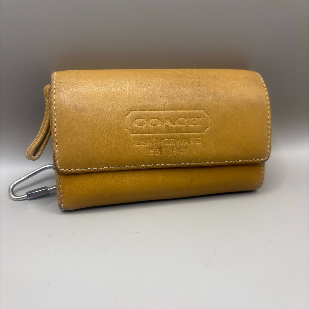 VTG Coach Leatherware Wallet Cardholder‎ Tan Zip Trifold Carabiner  Y2K
